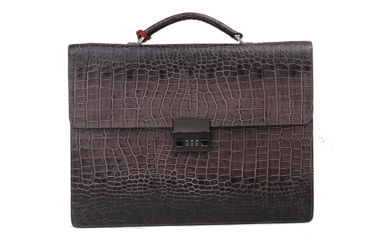 *Dark Taupe Grey Luxury Crocodile Pattern Stunning Briefcase X9B